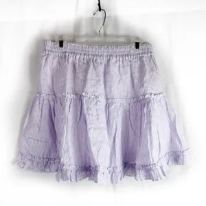 HILL HOUSE The Paz Linen Mini Skirt in Lilac Purple Stripe Ruffle XL thumbnail 4