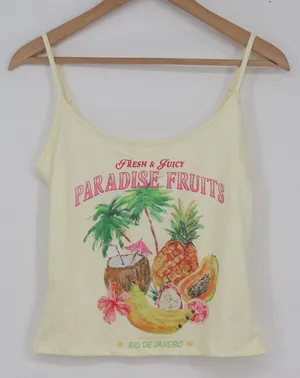Paradise Fruits Rio De Janeiro Tropical Graphic Camisole Top Yellow Medium thumbnail 1