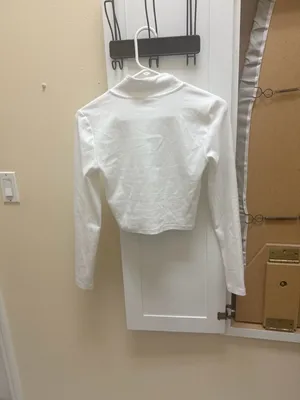 Sunday Best White Cropped Quarter Zip Long Sleeve Top Size S thumbnail 3