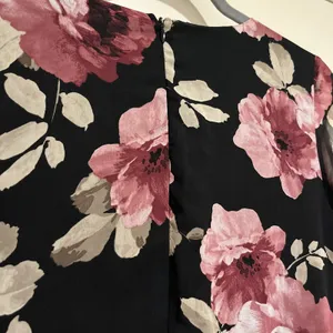 Lulus Black Pink Floral Cold Shoulder Tie Sleeve Shift Mini Dress sz Small thumbnail 9
