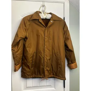 Vintage Camel Brown Faux Fur Lined Coat Jacket Snap Front Unisex Size L-XL Warm thumbnail 10