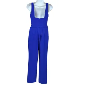 Express Royal Blue Deep V-Neck Sleeveless Straight Leg Jumpsuit Square Back thumbnail 2