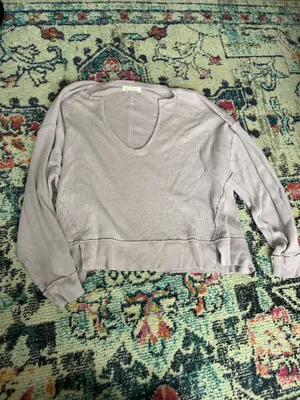 Free People Top Long Sleeve Purple Waffle thumbnail 3