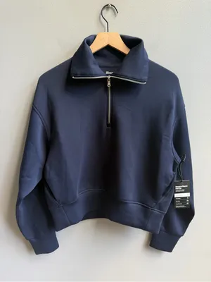 Old Navy Sport Bounce Fleece Women's Navy Half-Zip Pullover Sweatshirt NWT XS thumbnail 4