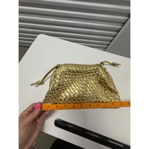 Suanni Metallic Gold Woven Intrecciato Clutch Crossbody Bag Evening Purse thumbnail 8