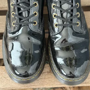 DR. MARTENS Black Patent‎ Leather ZAVALA COMBAT BOOT Size 10 A32 thumbnail 5