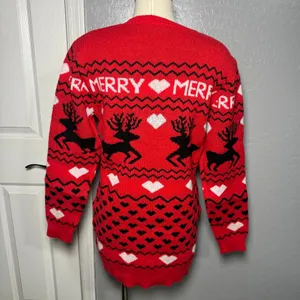 Merry Christmas Sweater Dress Womens Medium Red Reindeer Hearts Fair Isle thumbnail 2