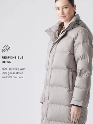 QUINCE Responsible Down Long Puffer Jacket Stone Taupe Color Sz Large thumbnail 15