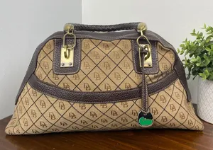 Dooney And Bourke Vintage Leather Brown Leather Signature Canvas Satchel Handbag thumbnail 2