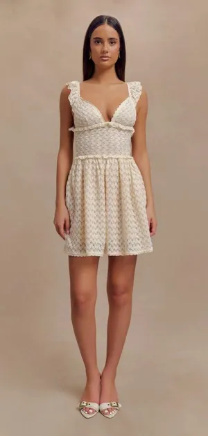 MESHKI Ezra Lace Mini Dress - Ivory thumbnail 1