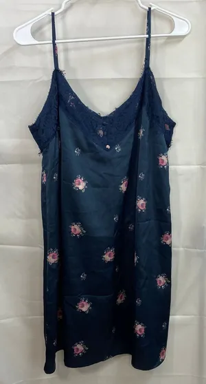 Abercrombie &‎ Fitch women's blue lace floral satin slip lined dress intimates L thumbnail 1