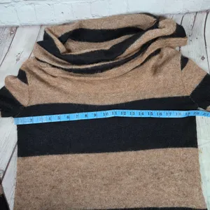 Free People Lulu Rugby Striped Cowl‎ Neck Alpaca Wool Blend Sweater Tan Black S thumbnail 7