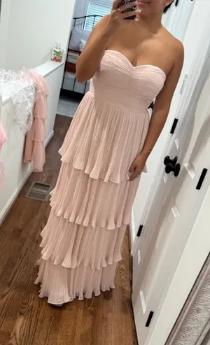 Azazie Powder Pink Tiered Maxi Dress thumbnail 1