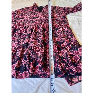 EXPRESS XL Black Mini Dress Black Rose Pink Floral Print Chiffon Flowy Flirty thumbnail 12