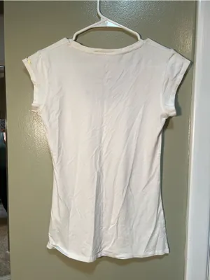 Ella Yoga Women's Size Small Scoop Neck Cap Sleeve T-Shirt White Stretch Viscose thumbnail 6