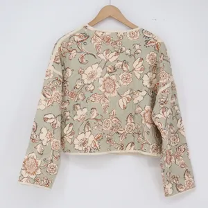 ILLA ILLA Quilted Jacket Women's Small IM8205A Sage Green Floral Cropped thumbnail 4