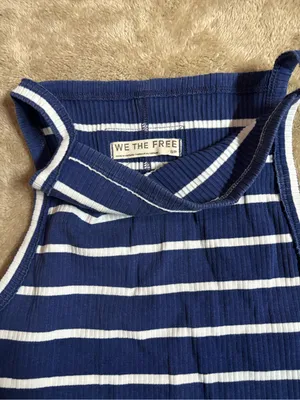 We The Free Free People Navy White Stripe Ribbed Tank Top S/P thumbnail 3