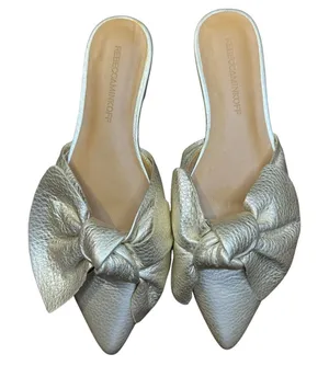 Rebecca Minkoff Shoes Womens Size 6.5M Gold Leather Bow Slide Flats‎ Pointed Toe thumbnail 1