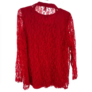 Salon Studio 2pc tank and long sleeve lace button up set red XL floral feminine thumbnail 2
