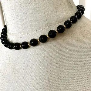 Monet vintage black beaded and gold tone spacers choker necklace thumbnail 2