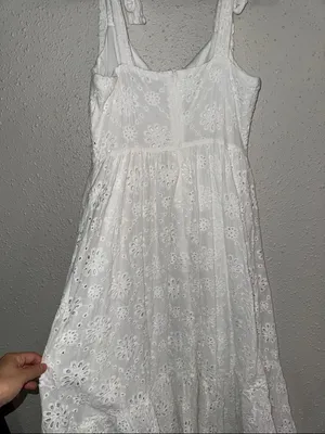 Lulu's White Eyelet Tie-Shoulder Midi Dress thumbnail 4