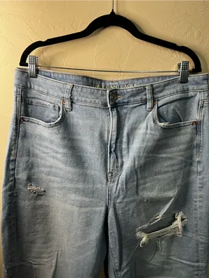American Eagle Mom Straight High Rise Distressed Light Wash Denim Jeans thumbnail 3