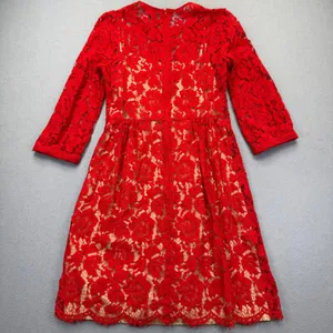Mare Mare‎ Anthropologie Red Floral Lace Fit & Flare Dress XS 3/4 Sleeve Holiday thumbnail 9