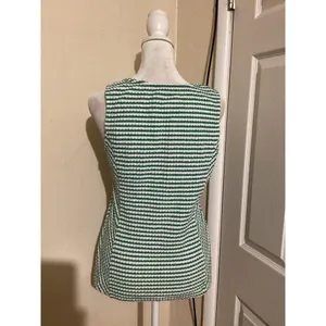 Maeve by Anthropologie Tank Top Womens Small Green White Striped Textured Knit thumbnail 3