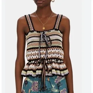 Ulla Johnson Zita Tank Honey Crochet Peplum Top Cotton Striped Multi Size P thumbnail 11