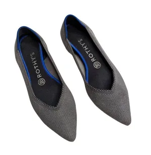 Rothys Pointed Toe Flats Birdseye Gray Black Knit Shoes Size 7.5 Womens thumbnail 1