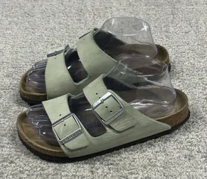 Birkenstock Arizona Leather Sandals Womens 7 Light Green EU 38 Mens 5 thumbnail 1