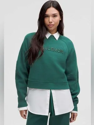NWT Lululemon Scuba Oversized Pullover Wordmark Storm Teal Sweatshirt Size M L thumbnail 1