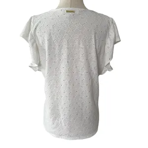 Michael Kors White Eyelet Shirt Women Top Size Large | 4-27 thumbnail 2