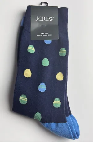 J. Crew Navy Dress Socks with Multicolor Polka Egg Dots Graphic Socks thumbnail 1