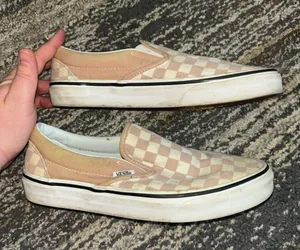 Vans Pink and White Slip-On Sneakers with Checkered Pattern thumbnail 5