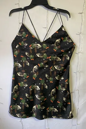 Zara Black Slip Dress with Green and Orange Mermaid Print thumbnail 1