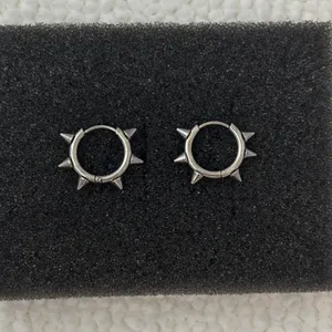 14mm Spike Small Hoop Earrings for Men Women Streetwear Punk Hip Hop Unisex Earrings thumbnail 2
