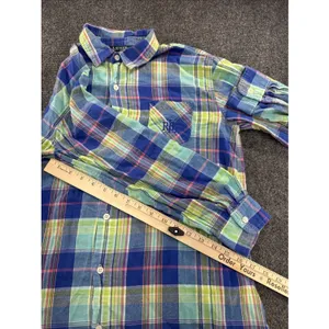 Lauren Ralph Lauren Madras Plaid Shirt Womens M Blue Green Pink RL Monogram thumbnail 6