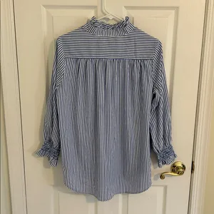 Tuckernuck Blue and White Stripe Teagan Popover Ruffle Top New Size Small thumbnail 10