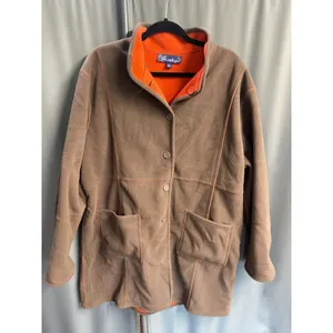 Susan Graver Fleece Jacket 1X Brown Long Sleeve Button Front Reversible B76 thumbnail 4