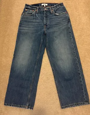 Re/Done Women’s Loose Crop Jeans in Mid Blue Fade thumbnail 2