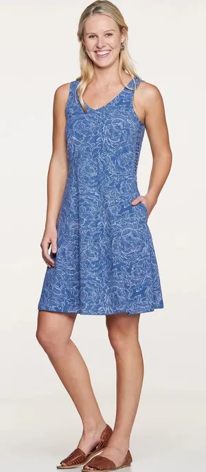 Toad And Co Sunkissed Cutout Dress Blueberry Batik Floral Print Womens Large thumbnail 1