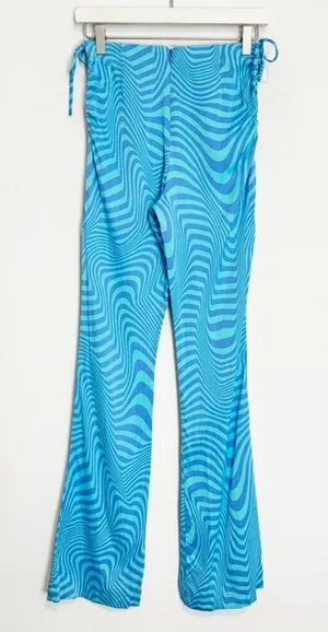 Zara Pants Size XS Blue Satin High Rise Side Tie Flare Leg Trouser 90s Blokette‎ thumbnail 1