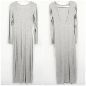 Aerie Womens Grey Ribbed Long Sleeve Low Back Bodycon Lounge Maxi Dress Size M thumbnail 3