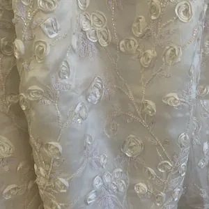 Ivory Satin Floral Embroidered‎ Organza Midi Dress Rosettes Beads Wedding Formal thumbnail 4