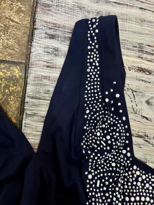 Vintage Cache Women's Evening Dress Navy Blue Maxi Beaded Chest XL Stretch Rayon thumbnail 3