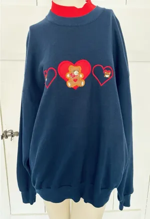 Vintage Endless Designs Embroidered Teddy Bear Crewneck Sweatshirt XL USA 90s thumbnail 1