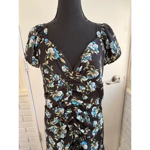 Anthropologie NWT Floral Sweetheart Ruched Drop waist Dress large‎ elegant goth thumbnail 4