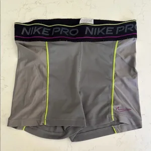 Nike Pro Gray Shorts with Neon and Purple Accents thumbnail 1