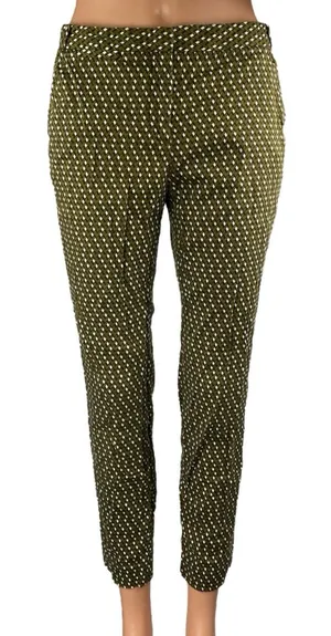 Zara Women's Green Geometric Mid Rise Slim Straight Skinny Crop Trousers Pants 4 thumbnail 1